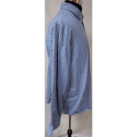 Chaps Easy Care XL Blue Striped Long Sleeve Button Down Embroidered Logo Shirt - Picture 7 of 11